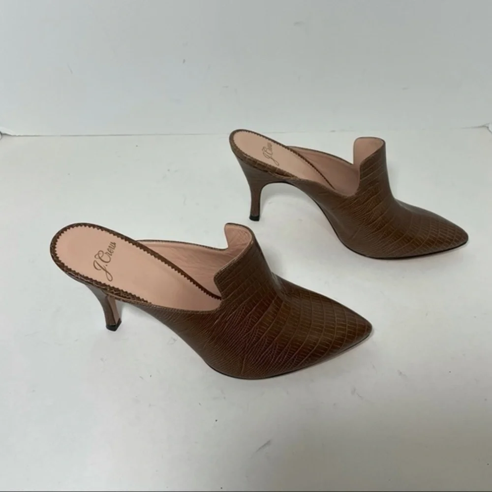 NWOB J. Crew Lissa mule  high heels brown leather embossed lizard size 7 - Picture 3 of 7